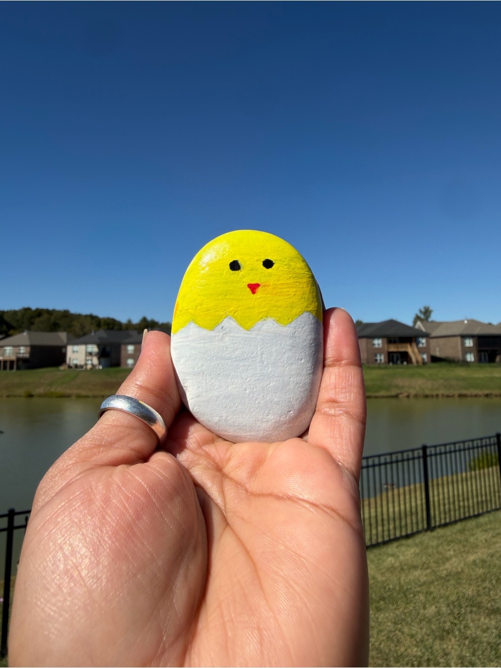 Hand-Painted Yellow & White Chick Rock – Home Accent Décor